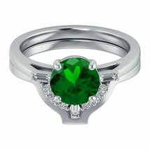 1.69Ct Green Emerald Real Diamond 10K White Gold Plated Engagement Ring Band Set - £97.03 GBP