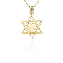 10k Solid Gold Star of David Heart Pendant Necklace - Yellow, Rose, or White - £119.80 GBP+