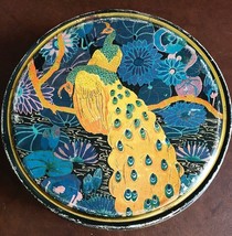 Vintage CANCO cookie Tin Peacock Candy Trinket Box 1920s Art Deco round - $19.79