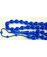 Prayer Beads Tesbih Blue Turkish Amber Catalin Superior Carving Collector&#39;s - $190.08