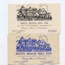 2 Hotel Beach Hill Inn Business Cards 2nd &amp; Main Streets Santa Cruz CA 1940&#39;s - £21.81 GBP