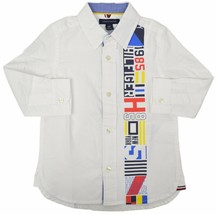 Tommy Hilfiger Boys Button-Front Long Sleeve Logo Shirt, White, Size XXS, 9709-1 - $44.54