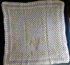 AFGHAN Blanket BABY Handmade Crochet Pastel Lavender Wht Pnk 31&quot; x 33&quot; NEW (CC - £27.65 GBP