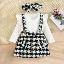 Baby Girls Long Sleeve Ruffled Top Suspender Skirt and Bow Toddler Dresses - £20.74 GBP