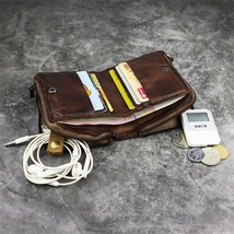 Leather Men Wallet Vintage Bifold Card Holder Purse Big Capacity Zipper Closure - £38.81 GBP