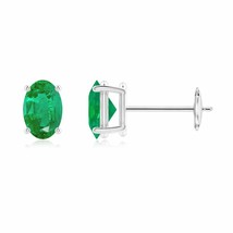 Natural Emerald Solitaire Stud Earrings for Women in 14K Gold (Grade-AA , 6x4MM) - £555.03 GBP