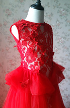 Pageant Red Lace Tutu High Waist Flower Girl Dress 2-Way Girl Birthday Dress NWT image 5