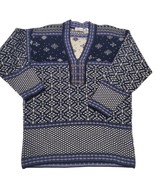 Vintage 90s Pure Wool Navy Blue Nordic Fair Isle Pullover Sweater Oversi... - $48.20