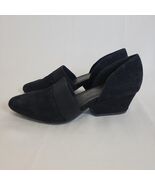 Eileen Fisher Wedge Hilly D&#39;orsay Block Heel Suede Leather Black 6 Slip ... - $48.64 CAD