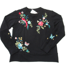 NWT Johnny Was Gen French Terry Mix Pullover in Black Embroidered Sweater S - £108.75 GBP