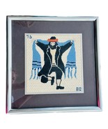 Vtg Needlepoint 17x17&quot; Framed Art Horah Dancing Rabbi Judaism Judaic Jew... - $122.05 CAD