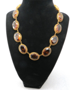 Antique Pre 1920s Czech Glass Necklace Brass Cognac Hue Stones 17&quot;  Bold... - $2,805.88 MXN