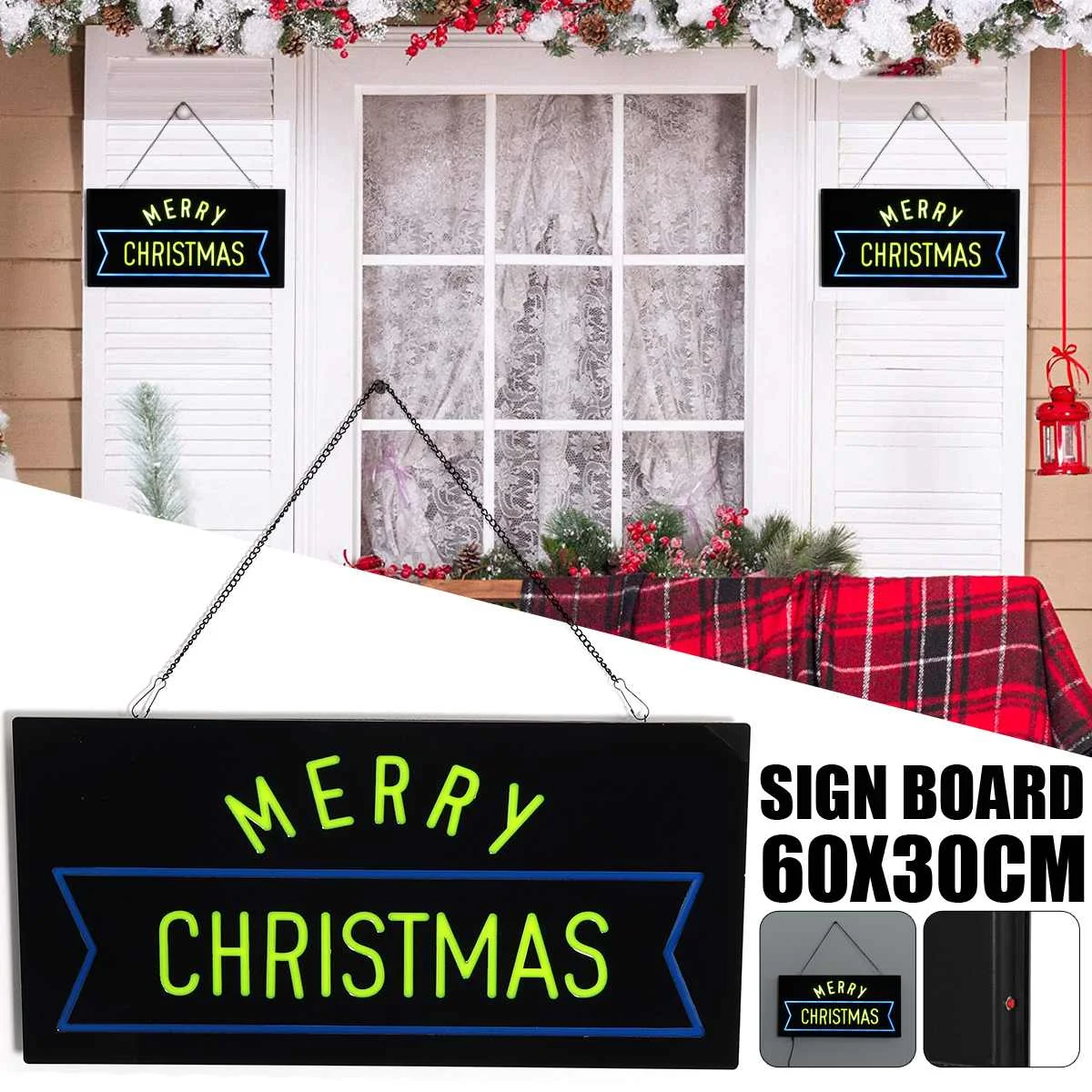 Merry Christmas LED Sign d Light Hanging Bar Window Display Light Box Party Home - £111.78 GBP