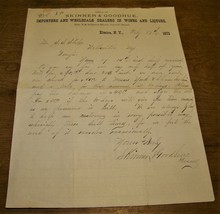 1873 SKINNER GOODHUE WINE LIQUOR BILLHEAD ELMIRA NY S SHIRLEY WELLSVILLE... - £7.81 GBP