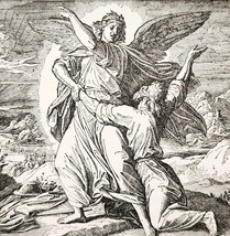 1922 Angel Tells Jacob To Let Him Go Wood Engraving Bible Story Vintage ... - $19.99