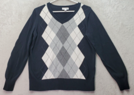 St. John&#39;s Bay Sweater Women Large Multi Argyle Knit Long Sleeve V Neck Pullover - £12.58 GBP