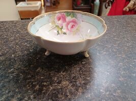 Antique Nippon Mayonnaise Bowl Nut Candy Dish Flowers 3 Footed - $24.74