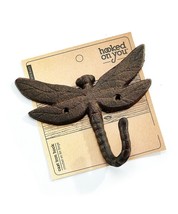 Dragonfly Single Wall Hook Set of 4 Cast Iron Color Choice Brown Black White image 1