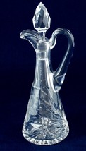 Vintage Crystal Cut Glass Cruet Large Flower &amp; Leaves Faceted Stopper 9.... - £14.22 GBP