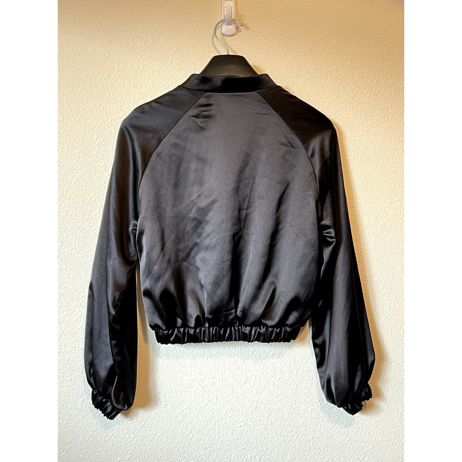 Buter Black Satin Bomber Jacket 44 NWT | Heart Lined Lightweight Streetwear - $42.00