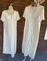 Vintage Nylon Set Large Nightgown Peignoir Gown Robe Romantic Prairie Lorraine - £33.41 GBP