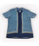 Express Mens Camp Shirt Sz M Blue Geometric Print Button Front Short Sle... - $27.62