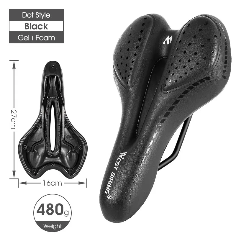 WEST BI Bike Saddle MTB Mountain Road Bicycle Seat PU Leather Gel Painless Cycli - £94.75 GBP