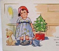 Christmas Postcard Whitney Child With Puppy Dog Tongue Out Comical Cute Embossed - $18.00