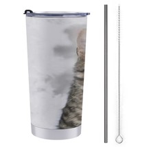 Mondxflaur Cat Xmas Steel Thermal Mug Thermos with Straw for Coffee - £16.76 GBP