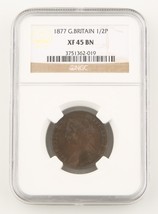 1877 Gran Bretagna 1/2 Penny Bronzo Moneta XF-45 Bn NGC Victoria Mezza C... - $4,096.39 MXN