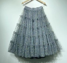 GRAY Polka Dot Tulle Maxi Skirts Puffy Layered Polka Dotted Tulle Skirts Outfit 
