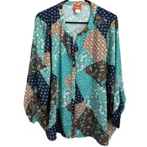 NEW Hearts of Palm Blouse Size 1X Patchwork Floral Button Down Polyester... - £23.45 GBP