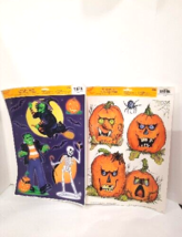 VTG Halloween Window Clings Glow In The Dark Pumpkins Witches Bats Ghost... - £10.95 GBP