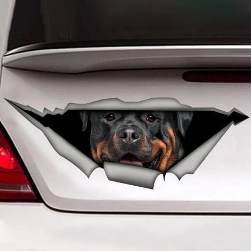 Funny Rottweiler Trunk Car Sticker Torn Decal Personalized Pet Dog Car Decoratio - £51.01 GBP