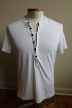 NWT W dvblju L White Short Sleeve Henley Tee T-Shirt - £17.74 GBP