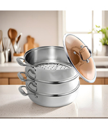 SOGA 2X 3 Tier 32cm Heavy Duty Stainless Steel Food Steamer Vegetable Po... - $348.90