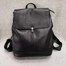 Leather Backpack Women&#39;s Anti-Theft Lock Backpack Schoolbag Black Soft Cowhide T - £73.69 GBP