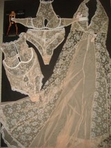Victoria&#39;s Secret high-neck unlined BRA SET+TEDDY+GOWN beige dandelion embroider - £252.64 GBP