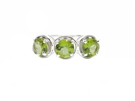 Peridot Drei Stein Solitaire Ring Designer Grün Peridot Ehering 925Silver - $59.86