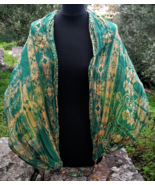 Green Large Shawl Wrap Scarf Vintage Womens  Boho Long Hippie Festival Bead - £15.94 GBP