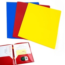 3 Pack Heavy Duty Plastic Folders 2 Pockets Portfolio Letter Paper Schoo... - £19.65 GBP