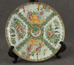 Antique Chinese Art Porcelain Rose Medallion Plate Gold Trim Hand Painted 19C - £110.48 GBP