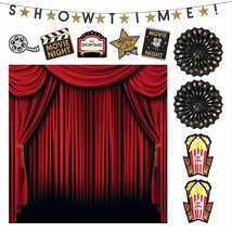 Movie Night Premier Showtime Decorating Kit and Red Curtain Backdrop - £14.46 GBP