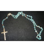 CHRISTIANITY ROSARY BLUE GLASS BEADS FINE CRUCIFIX - £6.05 GBP
