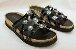 Donald Pliner Sandals Sz.8.5M Black Leather/Silver Metal Accent - £55.86 GBP