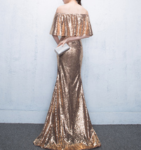 Off Shoulder Gold Sequin Dresses Women Plus Size Long Maxi Sequined Evening Gown image 6