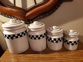 1983 HARTSTONE Checkmates Canisters 4 Checkered Blue &amp; White - £55.03 GBP