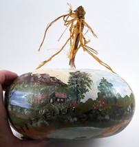 Gourd Farm and Country Scenery Beautifully Hand Painted 9&quot; - £55.35 GBP