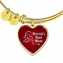 Express Your Love Gifts Mom Message Gift World&#39;s Best Mom Heart Bangle Engraved  - £47.44 GBP