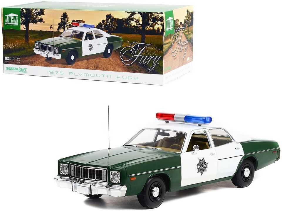 Primary image for 1975 Plymouth Fury Green and White "Capitol City Police" 1/18 Diecast Model Car
